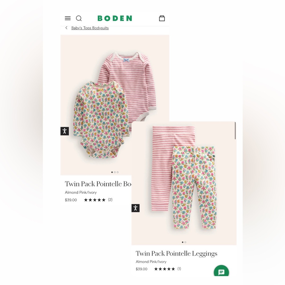 Baby Boden Pink Striped and Floral Baby Sets 0-3 Months